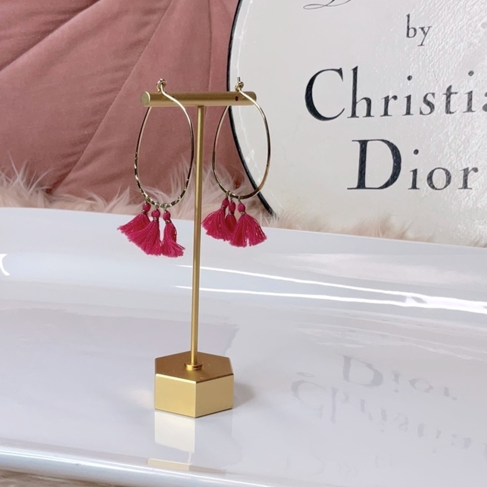 Pink Boho Fringe Earrings